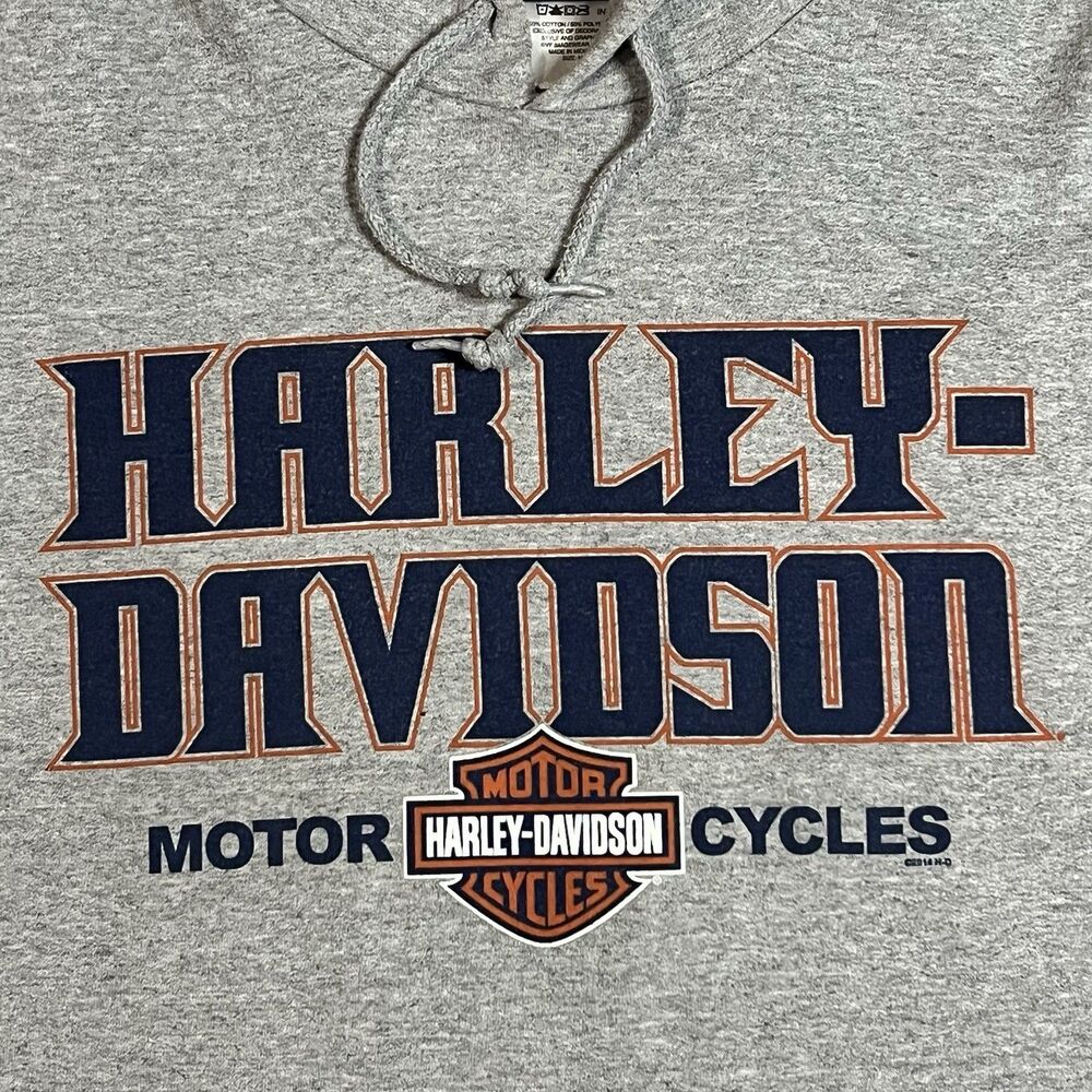 Harley Davidson Pullover Hoodie Sz M Gray Roosters Iowa Farm Field 2014 Biker - Picture 3 of 9